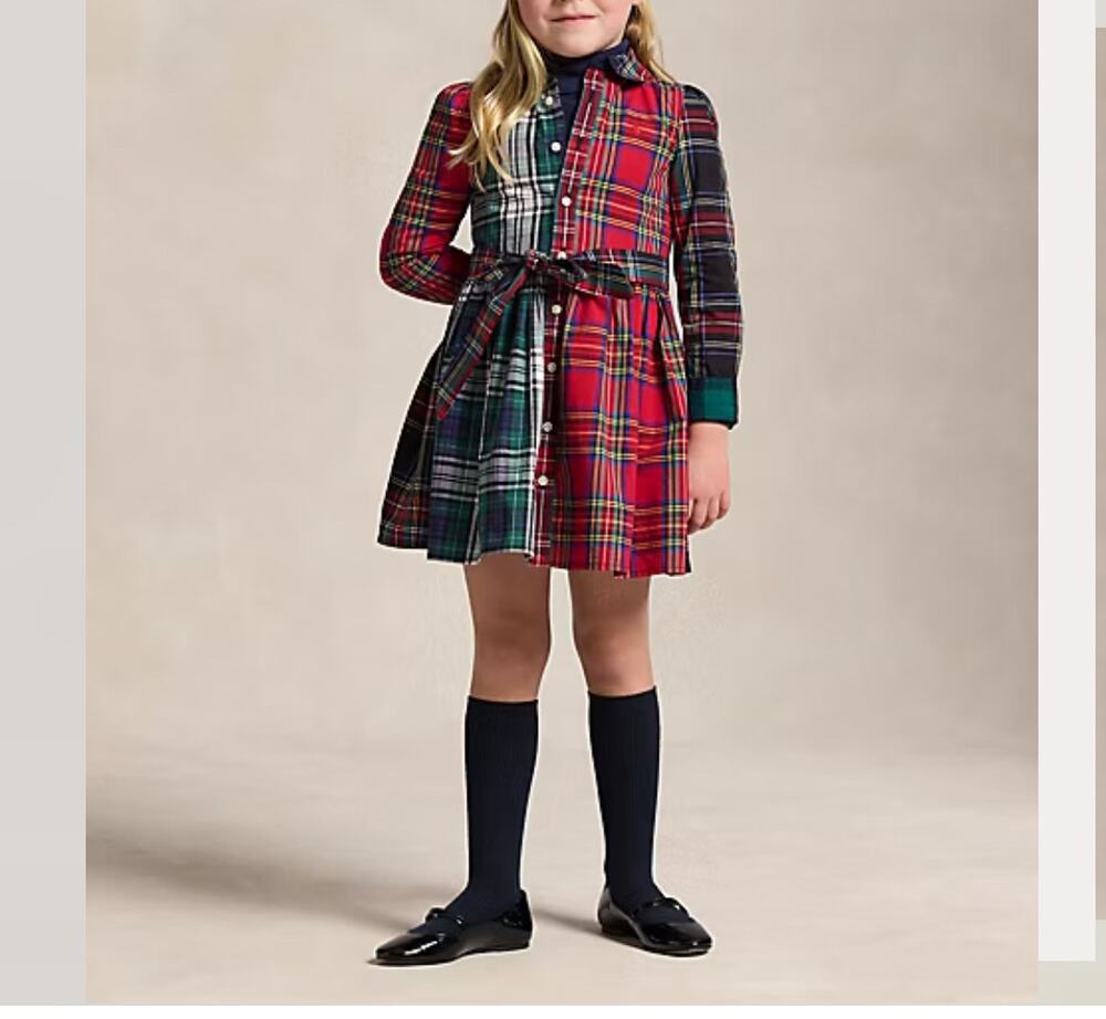 Polo Ralph Lauren Girls Plaid Cotton Fun Shirtdress Patchwork Belted Dress SZ 4